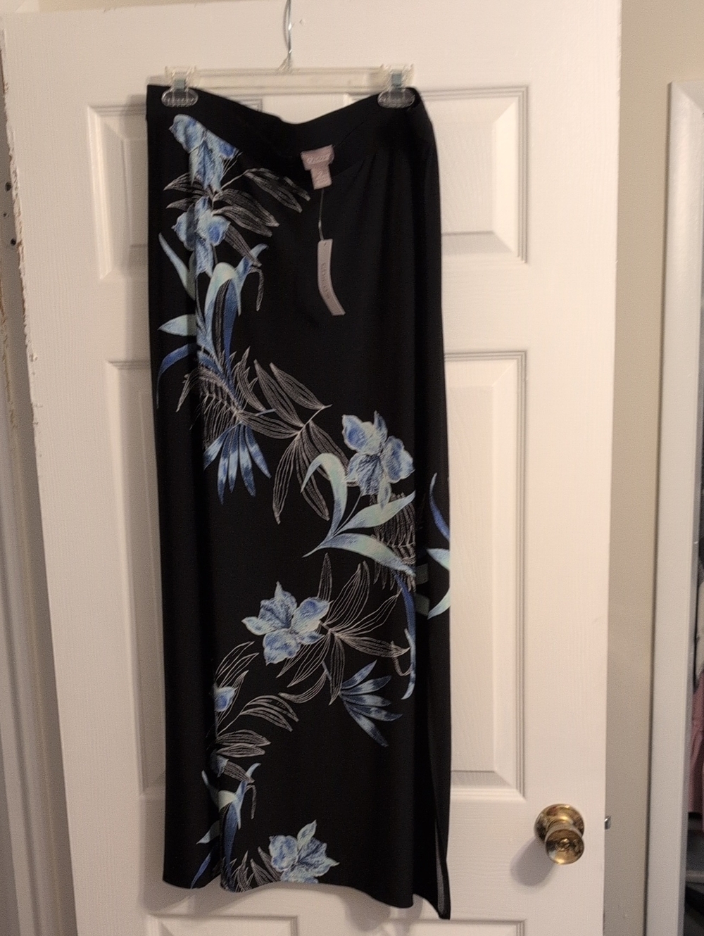 Chico's Black Maxi Skirt with Pale Blue Floral Print